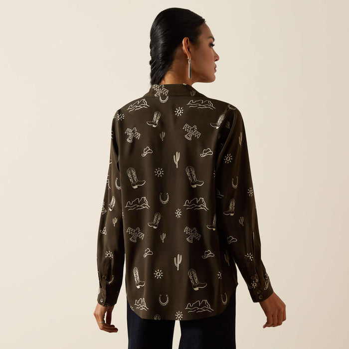 Ariat Women's Homestyle Charcoal Western Layla Print Button Long Sleeve Western Shirt 10062904