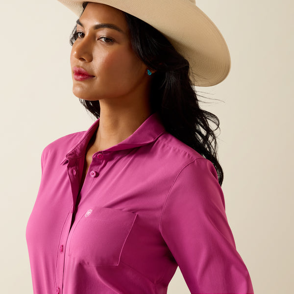 Ariat Women's Kirby Pro Solid Rose Sorbet Button Long Sleeve Western Shirt 10073654