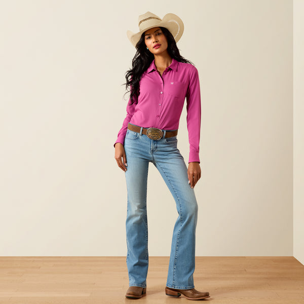 Ariat Women's Kirby Pro Solid Rose Sorbet Button Long Sleeve Western Shirt 10073654