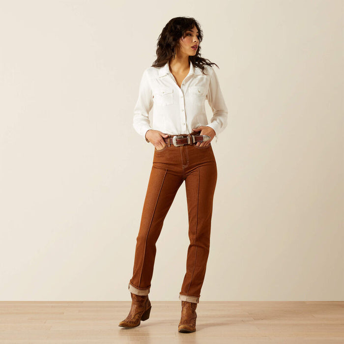 Ariat Women's Pecan Brown Ultra High-Rise Western Utility Relaxed Straight Leg Jeans 10061722