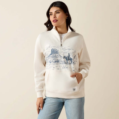 Ariat Women's Sea Salt Western Traveler Graphic Print 1/2 Zip Mock Neck Sweatshirt 10071161