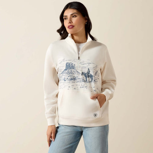Ariat Women's Sea Salt Western Traveler Graphic Print 1/2 Zip Mock Neck Sweatshirt 10071161