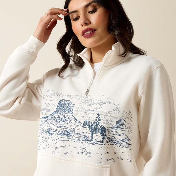 Ariat Women's Sea Salt Western Traveler Graphic Print 1/2 Zip Mock Neck Sweatshirt 10071161