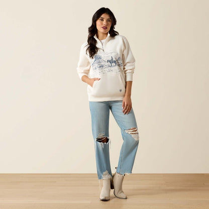 Ariat Women's Sea Salt Western Traveler Graphic Print 1/2 Zip Mock Neck Sweatshirt 10071161