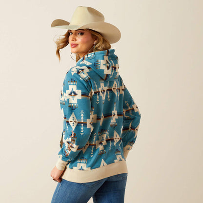 Ariat Women's Teal Southwestern Aztec Print 2.0 Logo Hoodie 10062292