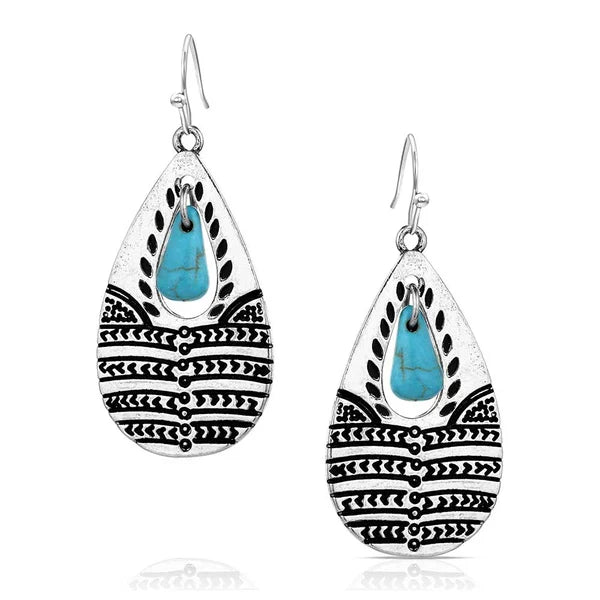 Attitude by Montana Silversmiths Etched Statement Turquoise Silver Plated Earrings AER6245