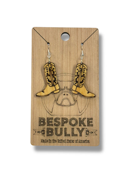 Bespoke Bully Jewelry Cowboy Boots Wood Cutout Earrings
