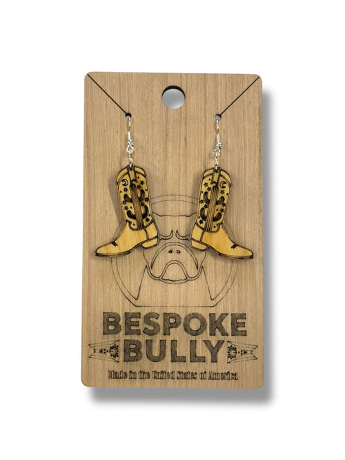 Bespoke Bully Jewelry Cowboy Boots Wood Cutout Earrings