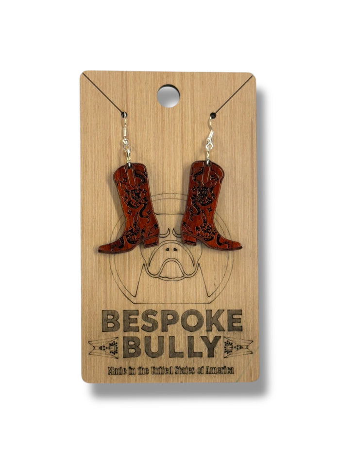 Bespoke Bully Jewelry Cowboy Boots Wood Cutout Earrings