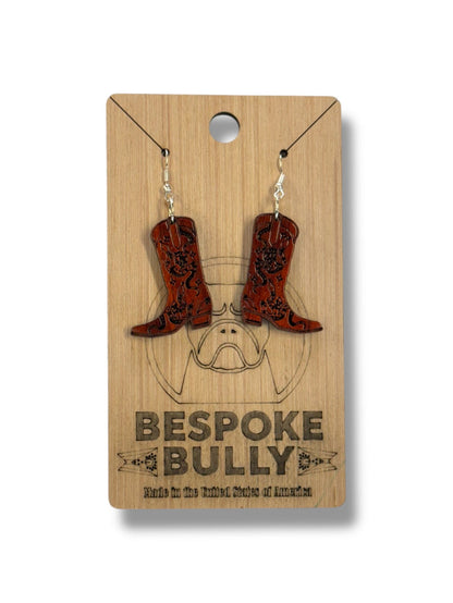 Bespoke Bully Jewelry Cowboy Boots Wood Cutout Earrings