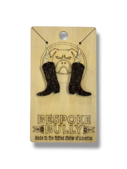 Bespoke Bully Jewelry Cowboy Boots Wood Cutout Earrings