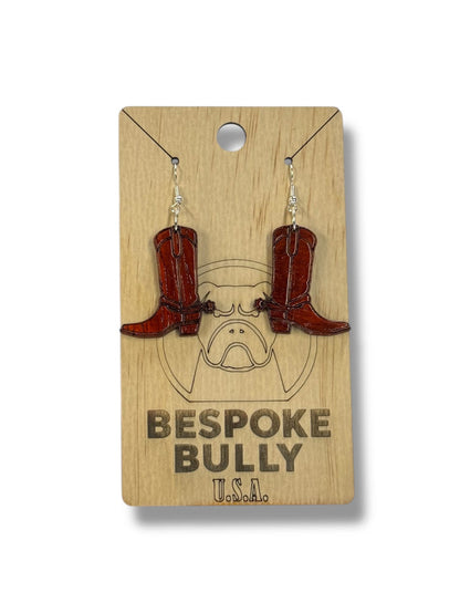 Bespoke Bully Jewelry Cowboy Boots Wood Cutout Earrings