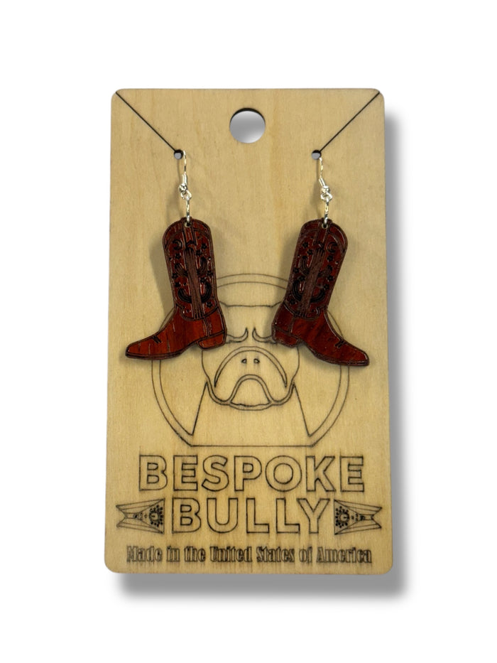 Bespoke Bully Jewelry Cowboy Boots Wood Cutout Earrings