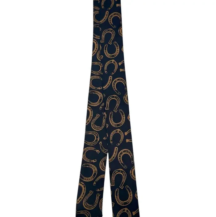 Black with Tan Horseshoe Print Silk Twilly Scarf TW011BLK