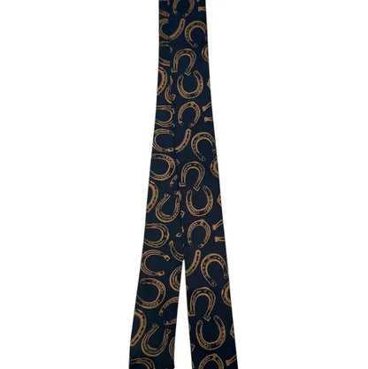 Black with Tan Horseshoe Print Silk Twilly Scarf TW011BLK