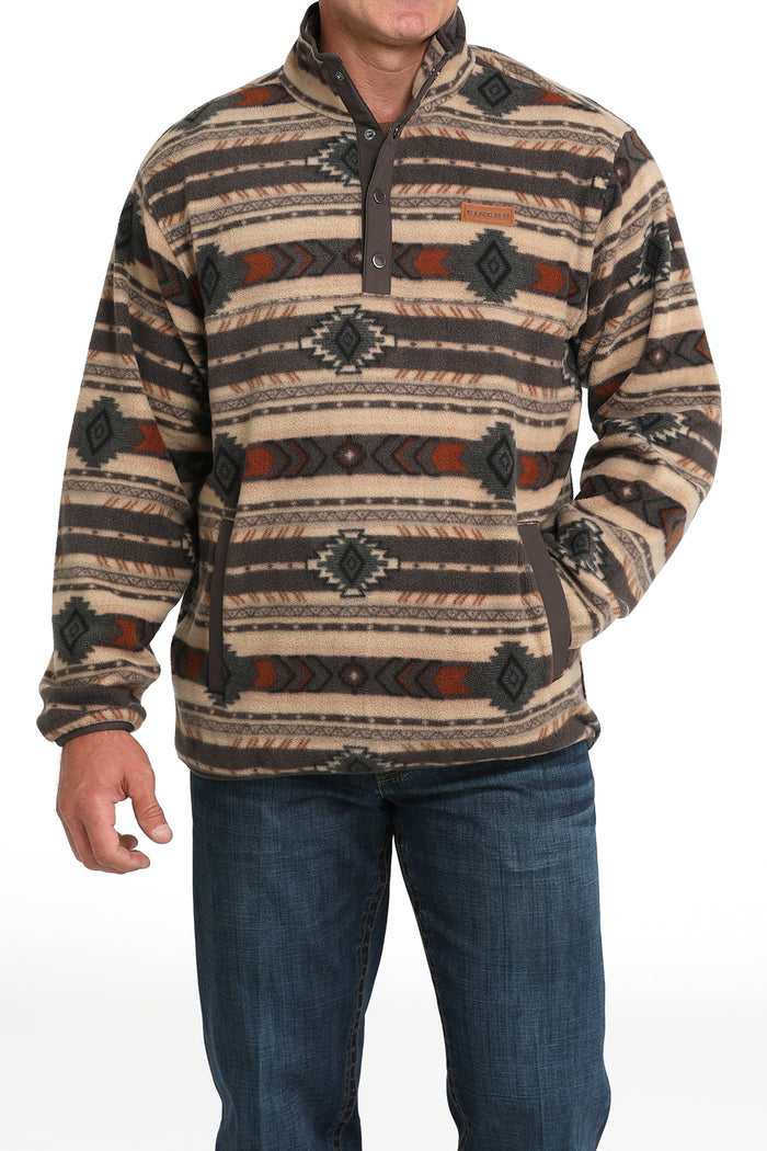 Cinch Men’s Brown Southwestern Stripe 1/4 Snap Fleece Pullover MWK1514027 MWK151427X