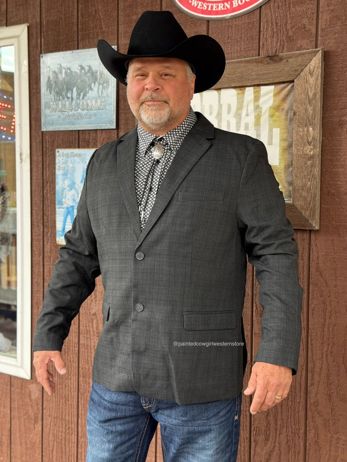 Cinch Men's Dark Charcoal Plaid Western Sports Coat Blazer MWJ1931001