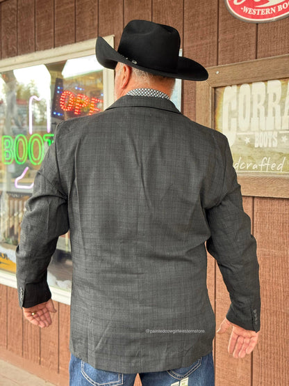 Cinch Men's Dark Charcoal Plaid Western Sports Coat Blazer MWJ1931001