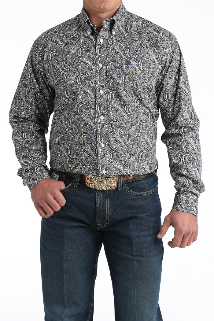 Cinch Men's Grey Paisley Classic Fit Button Long Sleeve Western Shirt MTW1106001