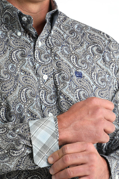 Cinch Men's Grey Paisley Classic Fit Button Long Sleeve Western Shirt MTW1106001