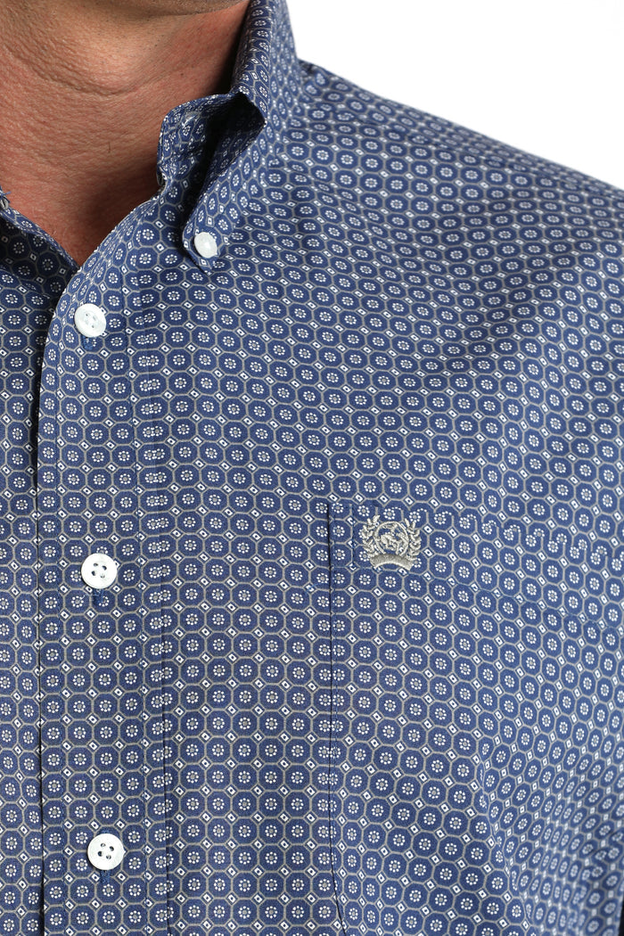 Cinch Men's Royal Blue Geo Print Classic Fit Button Long Sleeve Western Shirt MTW1106012
