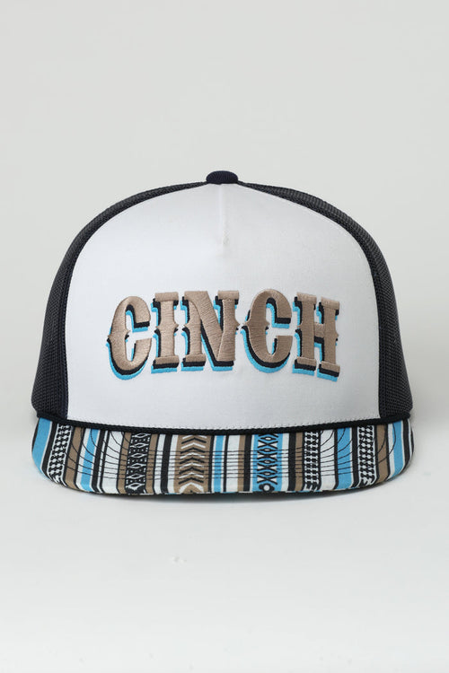 Cinch White & Navy Western Stripe Print Logo Trucker Ball Cap MCC0600615