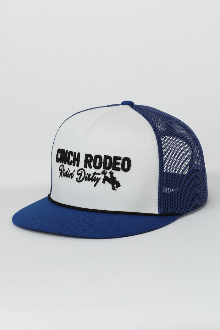 Cinch White & Royal Blue 'Riding Dirty' Rodeo Trucker Ball Cap MCC0600618