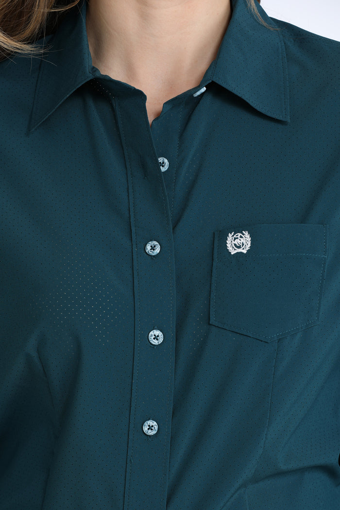 Cinch Women's ArenaFlex Solid Teal Button Long Sleeve Western Shirt MSW9164272