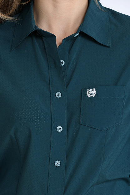 Cinch Women's ArenaFlex Solid Teal Button Long Sleeve Western Shirt MSW9164272