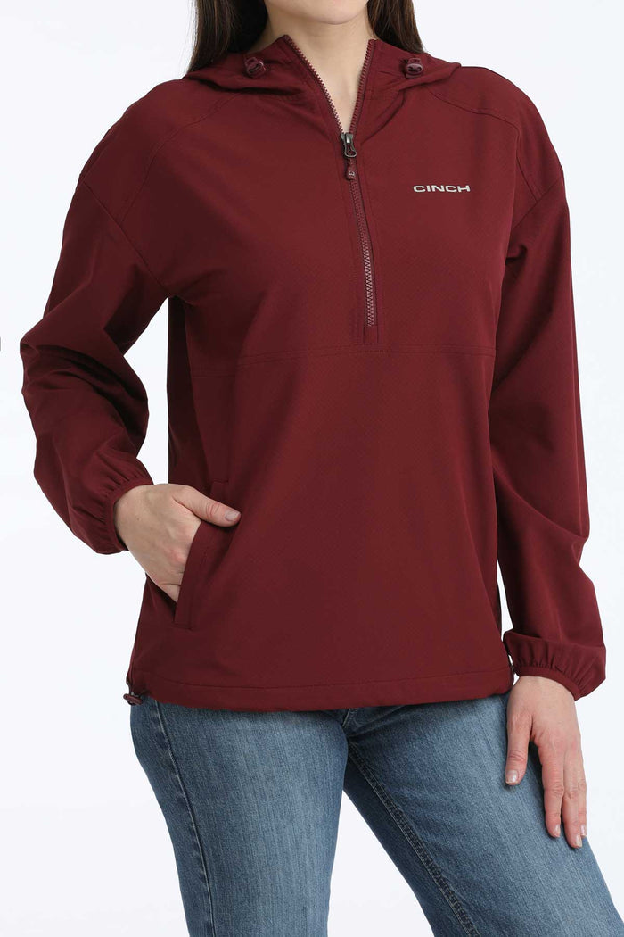 Cinch Women's Solid Burgundy 1/2 Zip Pullover Windbreaker MAK9813001