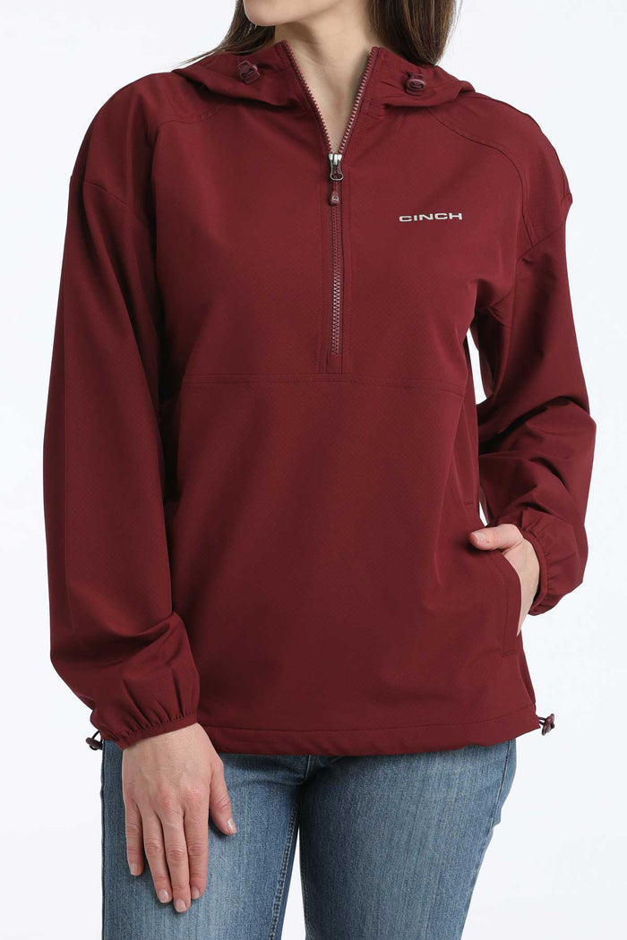 Cinch Women's Solid Burgundy 1/2 Zip Pullover Windbreaker MAK9813001