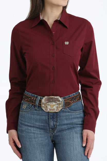 Cinch Women's Solid Burgundy Mini Stripe Button Long Sleeve Western Shirt MSW9164262