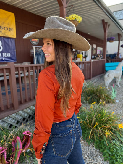 Cinch Women's Solid Copper Button Long Sleeve Western Shirt MSW9165073