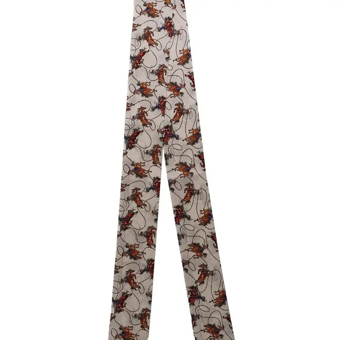 Cream with Cowgirls Roping & Horses Print Silk Twilly Scarf TW015