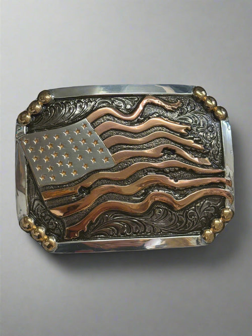 Crumrine Antique Tri-Finish Ripped Flag Rectangle Belt Buckle C10011