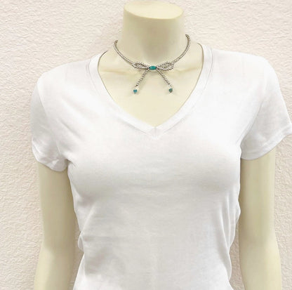 Handmade 15" 4mm Silver Navajo Inspired Bead Bow Necklace 739539