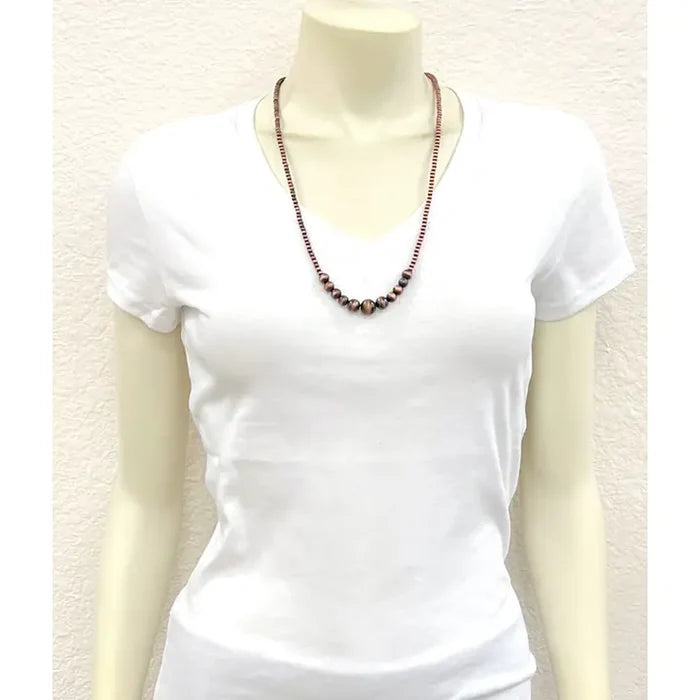 Handmade 26" Graduated Copper Navajo Inspired Bead Necklace 736651