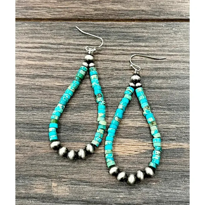 Handmade Navajo Inspired & Gemstone Bead Teardrop Earrings 722375