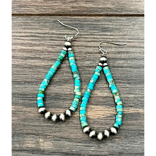 Handmade Navajo Inspired & Gemstone Bead Teardrop Earrings 722375