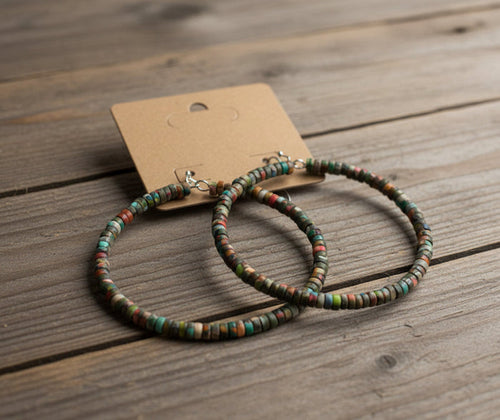 Handmade Rondelle Gemstone Bead Hoop Earrings 722625