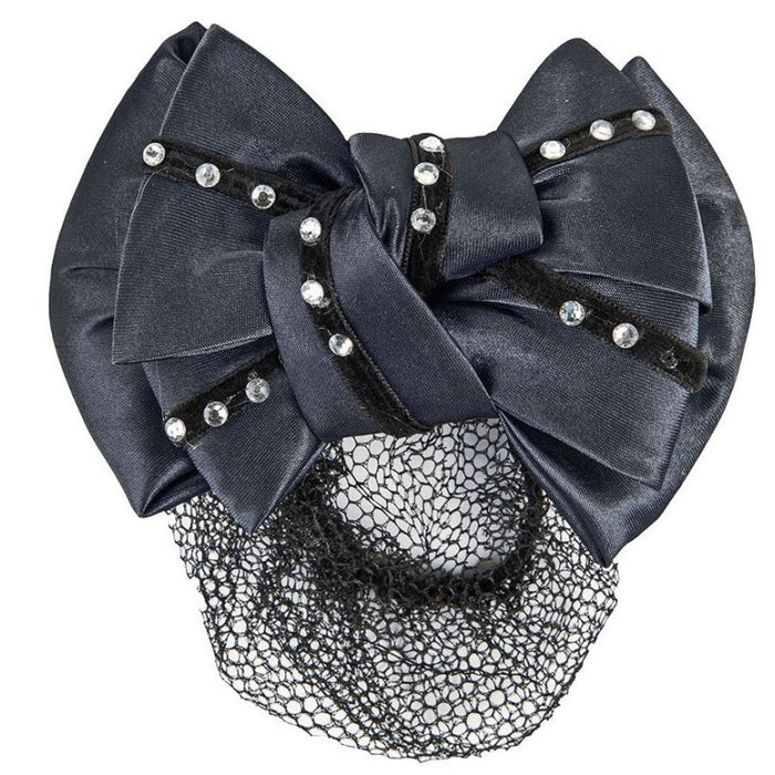 HKM Hairnet & Bow With Imitation Diamonds: Black