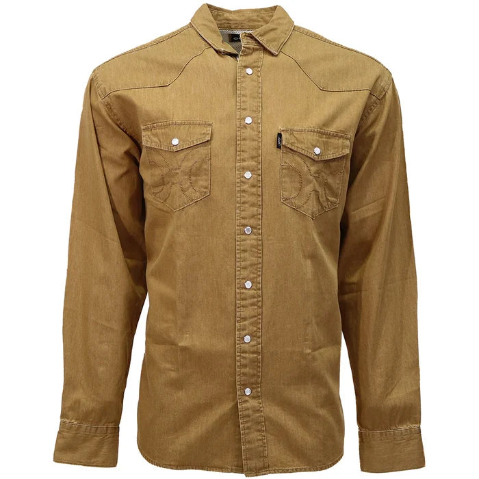 Hooey Men's Washed Tan Del Denim Chambray Pearl Snap Long Sleeve Western Shirt HT1879TN