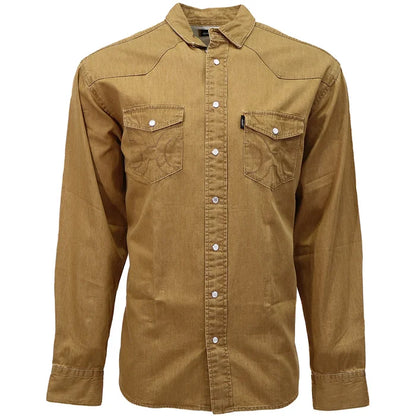 Hooey Men's Washed Tan Del Denim Chambray Pearl Snap Long Sleeve Western Shirt HT1879TN