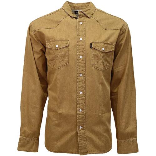 Hooey Men's Washed Tan Del Denim Chambray Pearl Snap Long Sleeve Western Shirt HT1879TN