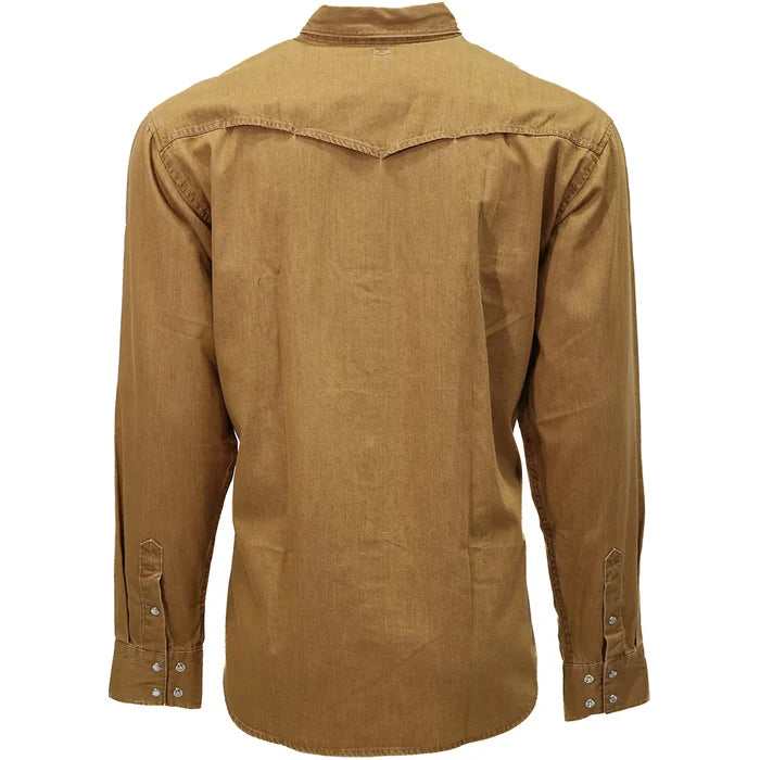 Hooey Men's Washed Tan Del Denim Chambray Pearl Snap Long Sleeve Western Shirt HT1879TN