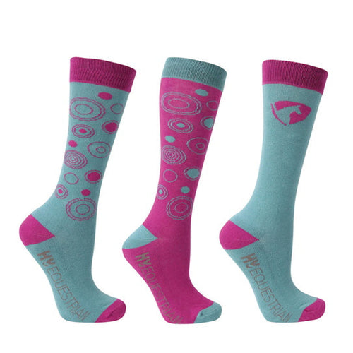 Hy Equestrian Dynamizs Ecliptic Socks 3 Pack Plum/Teal: 12-4