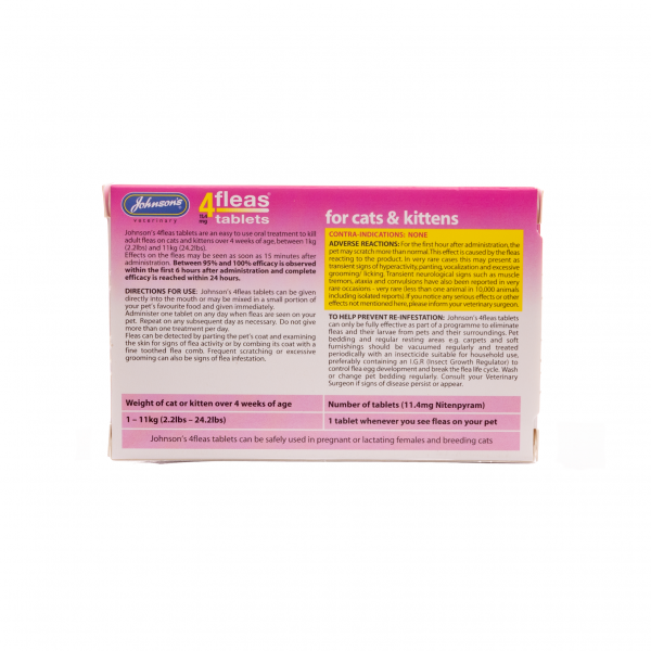Johnsons: 4 Fleas Tablets For Cats 6''s