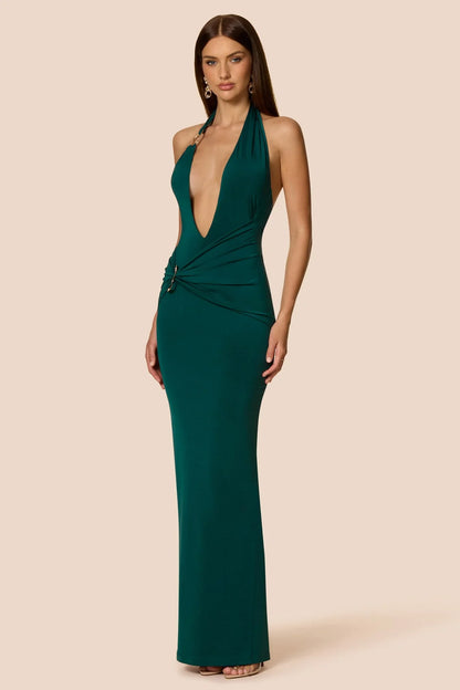 Nookie Leonie Halter Maxi Dress - Dark Teal