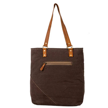 Myra Bag Brown & White Designer Duo Canvas & Leather Tote Bag S-7892