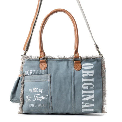 Myra Bag Coastal Steel Blue Upcycled Canvas Crossbody Tote Bag S-12112
